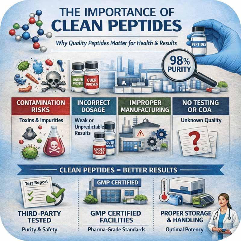 Infographic explaining clean peptide quality and safety